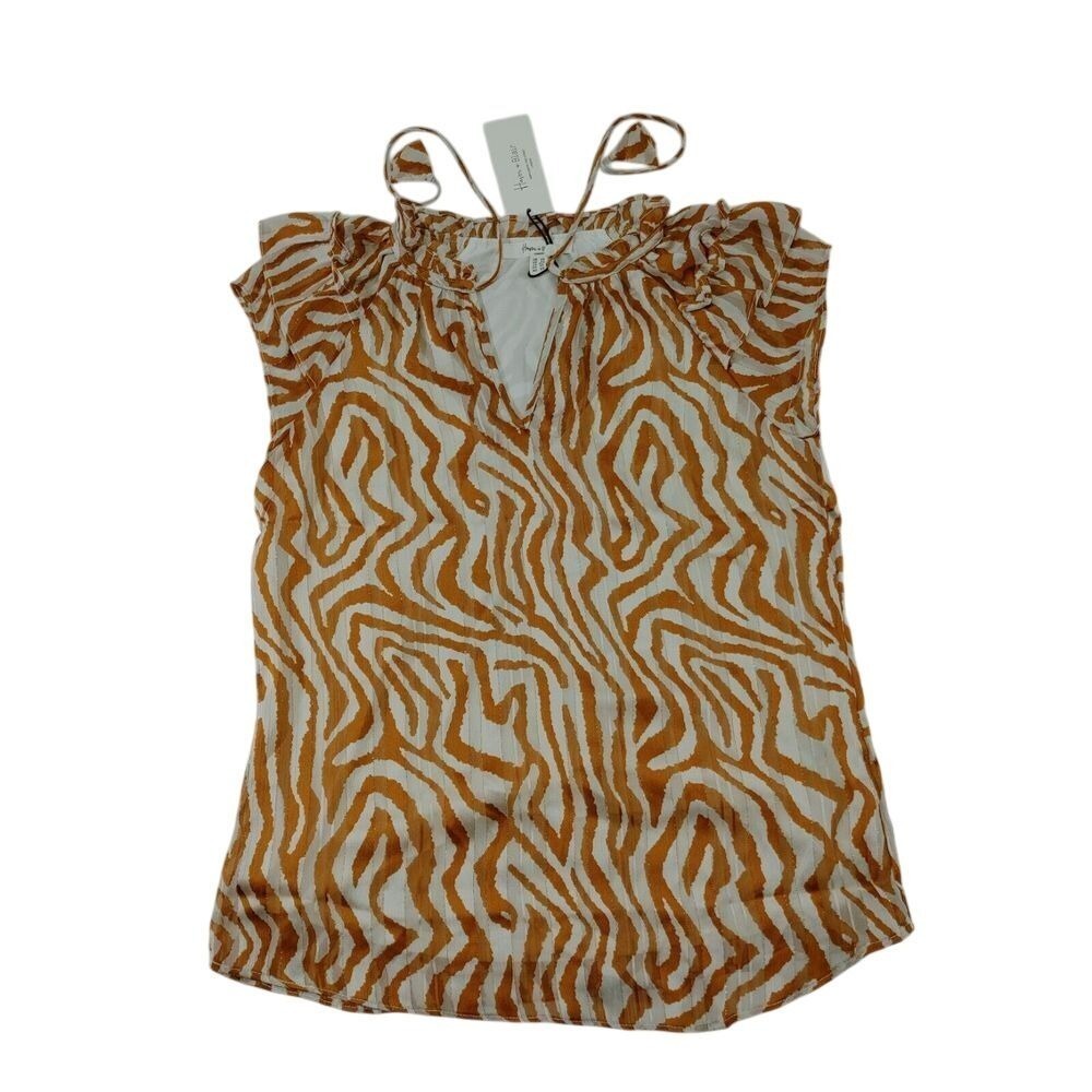 Haver & Blair London Womens Zebra‎ Print Ruffle Neck Sleeveless Blouse Size XS